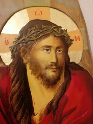 Ιερή εικόνα Ο Νυμφίος vintage σκαλιστή σε σχιστό ξύλο, σαν καινούργιο