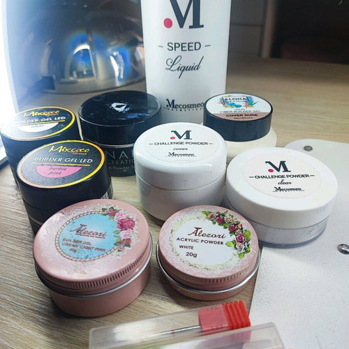 Nail Art Materials used, gel and acrylic set with powders and liquids