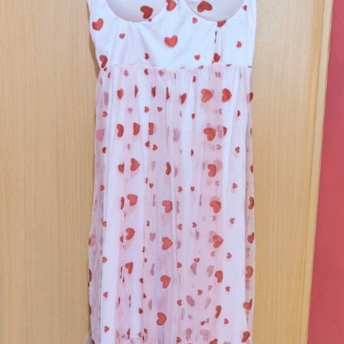 Dress light pink with hearts like new, size M/L