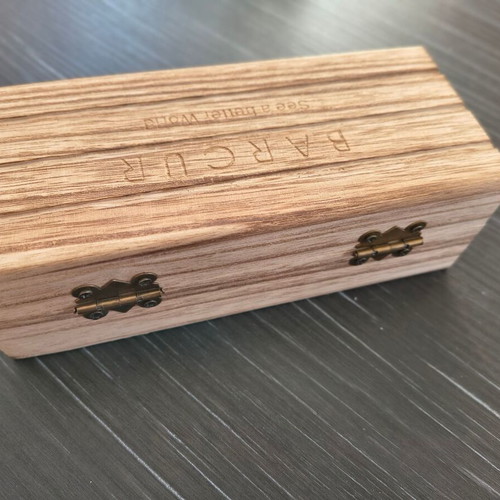 Wooden glasses box like new with velvet interior and vintage clasp