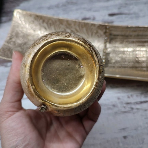 Gold platter and candlestick set used