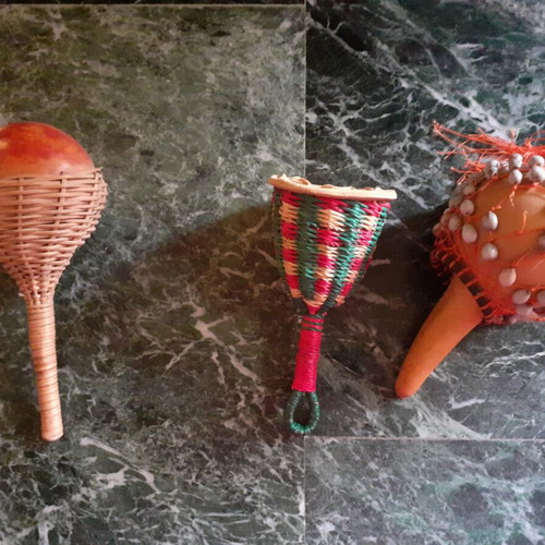 Maracas used, set of 3, handmade African musical instruments