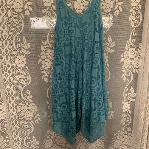 Turquoise lace dress like new, cotton blend, wedding and events