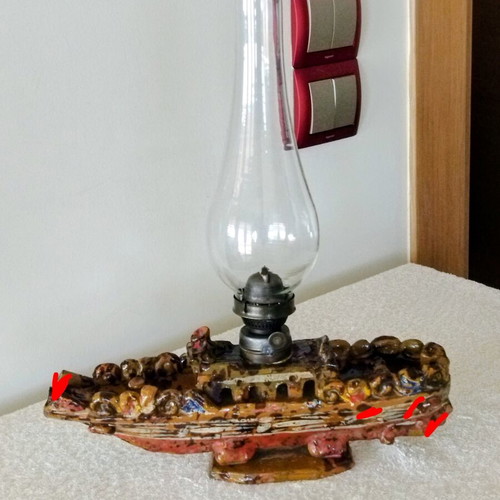 Ottoman Ceramic Ship Lamp Ganakkale 19th Century Vintage