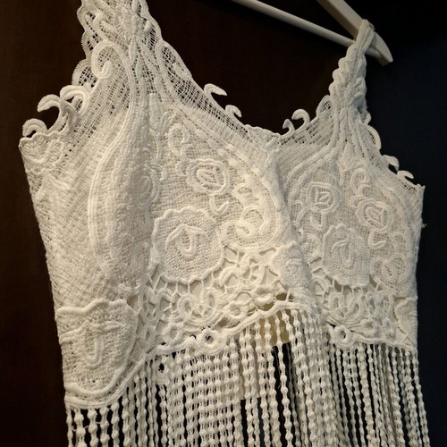 Benissimo crop top with lace and fringes, new, white, one size
