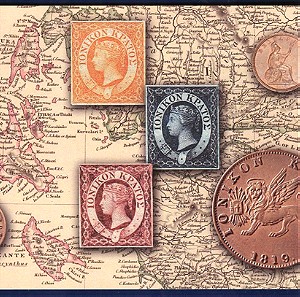 Ιονικό Κράτος γραμματόσημα και νομίσματα σε κάρτα