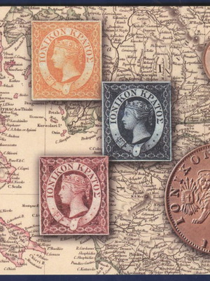 Ιονικό Κράτος γραμματόσημα και νομίσματα σε κάρτα καινούργιο