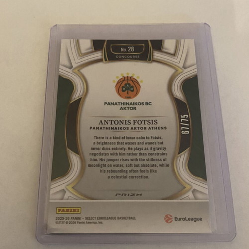 Antonis Fotsis Numbered Card 67/75 New Panini Euroleague Select 2025-26