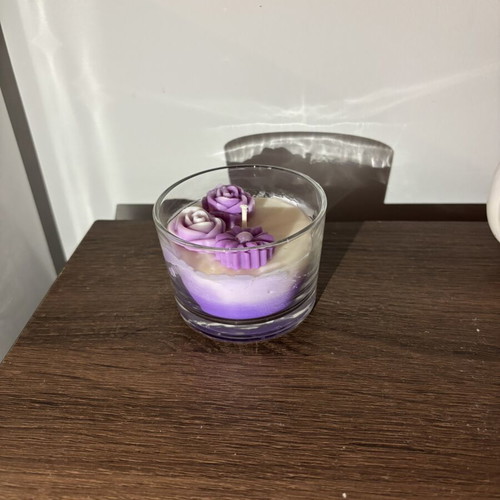 Handmade Soy Candle in Glass with Purple Ombre and 3D Roses