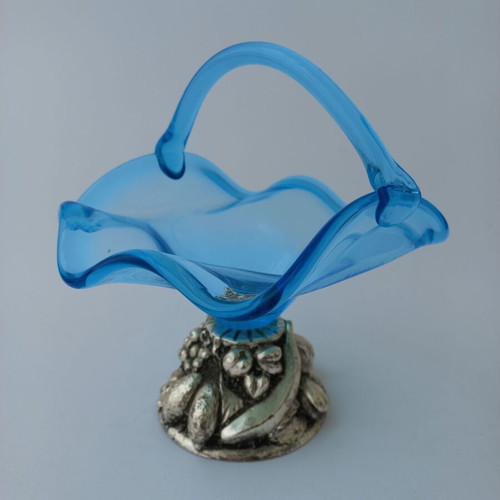Murano vintage glass fondantière like new with silver-plated base