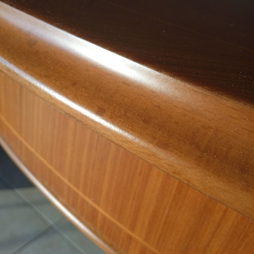 Marquetry round dining table 1950s, refurbished, extension, 110cm diameter