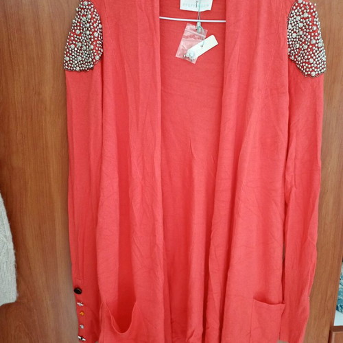 Red cardigan new, size L