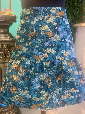 Floral tapestry skirt in petrol, sky blue, orange and mint shades