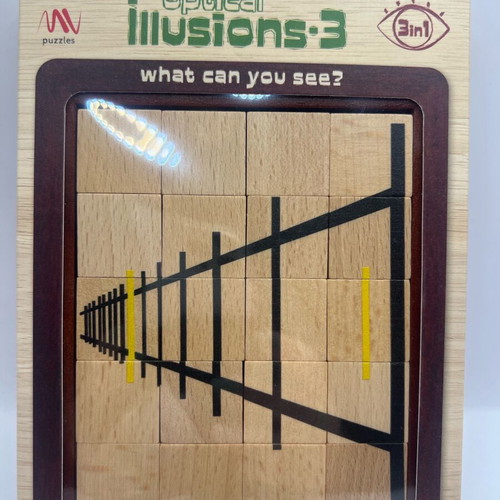 Optical Illusions 3 Sliding Puzzle new, wooden brain teaser