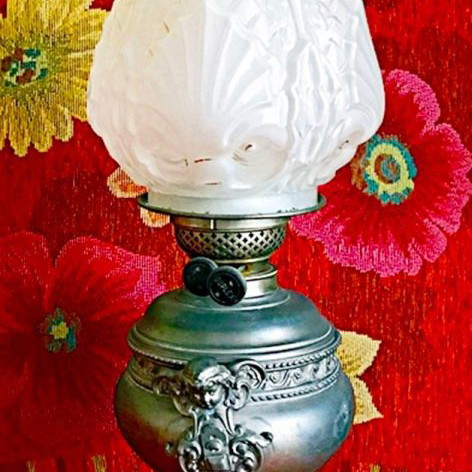 Antique 17th Century Carved Oil Lamp like new, thick crystal, gilded details
