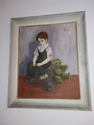 Oil painting G. Trimandylis used, Punishment 1964, oil on canvas