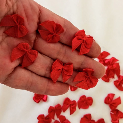 Red satin bows for decoration and crafts, pack of 50