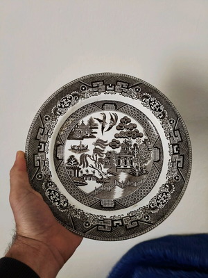Πιάτο F. Primavesi & Sons Willow Pattern μεταχειρισμένο, καφέ απόχρωση 19ος αιώνας