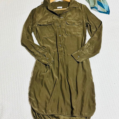Closed silk dress 100% seta, green, size S
