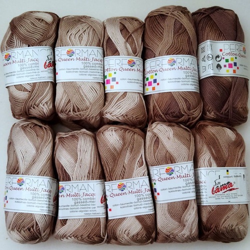 Cotton Queen Multicolor mercerized knitting yarn set, 10 pieces