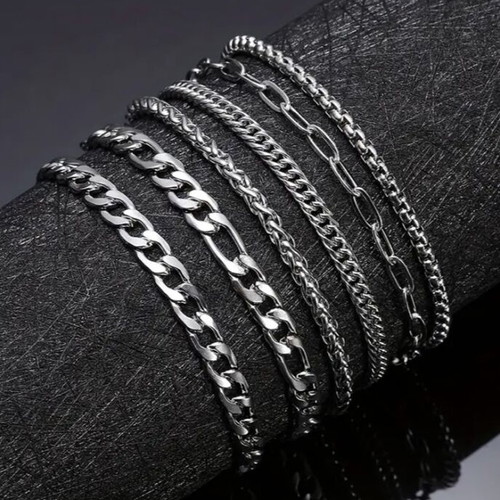 Men's stainless steel bracelets, pack of 6, new