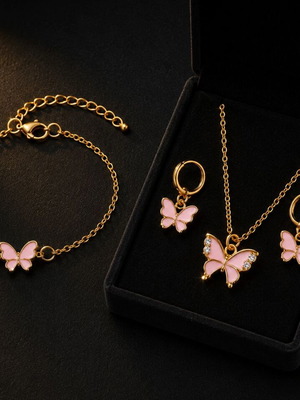 Exis Jewellery gold butterfly jewelry set with bracelet, necklace & earrings