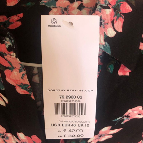 Dorothy Perkins floral short-sleeve dress new, size L