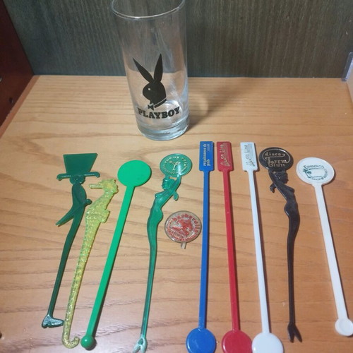 Playboy glass used with disco 80s stirrers