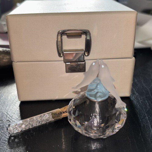 Swarovski decorative jar with two dolphins and crystals new
