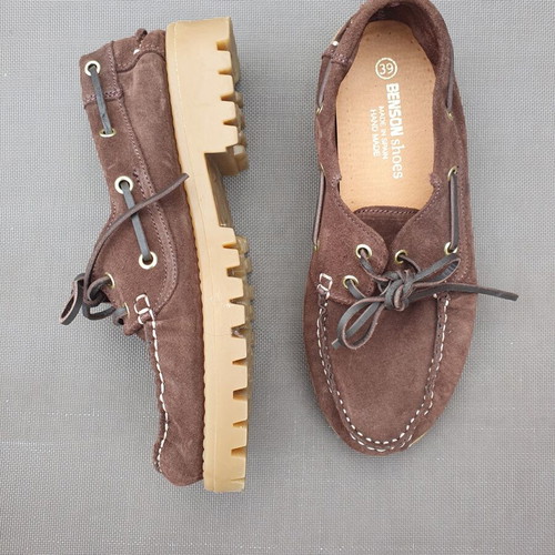 Benson Shoes Brown Suede Lug-Sole Boat Shoes EU 39