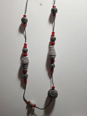 Boho necklace used, gray and red