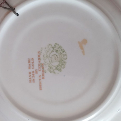 Decorative plate handmade ceramic 25 cm with 24K gold like new