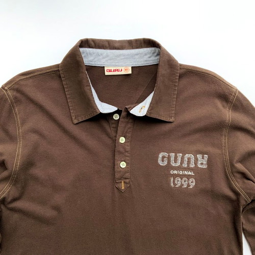 Guru men's long-sleeve brown polo shirt used, size L