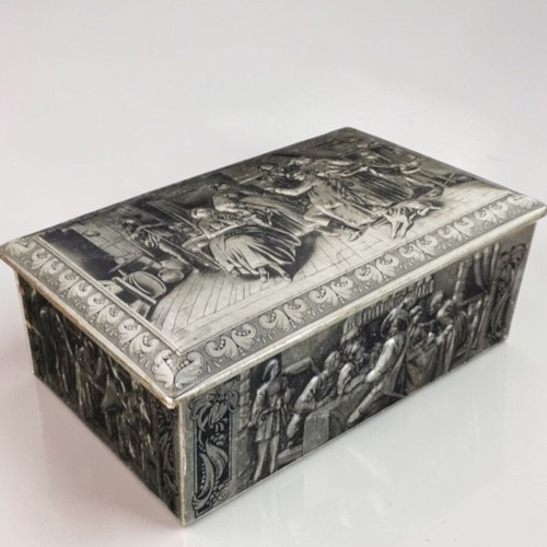 Vintage tin box with Dutch Tavern Merry Company scenes collectible