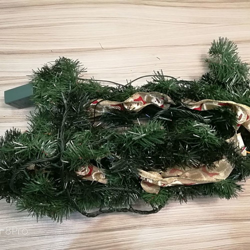 Christmas decorative garland green with lights used 200x10cm