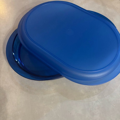 Oval Tupperware serving container with crystal bowl lid new
