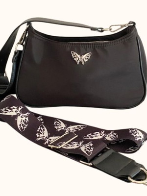 Bershka black shoulder bag used with metal butterfly detail
