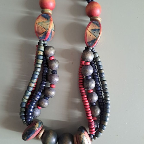 Necklace with colorful wooden beads, like new, handmade