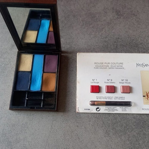Yves Saint Laurent vintage makeup set used, eyeshadow palette & lipstick sample