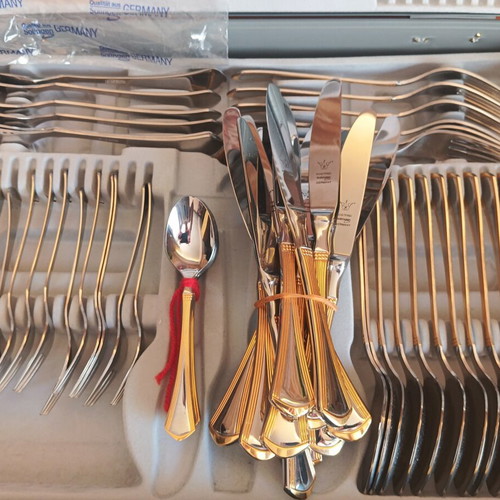 Cutlery set 67 pieces stainless steel Solingen Germany 18/10 with gold handles new