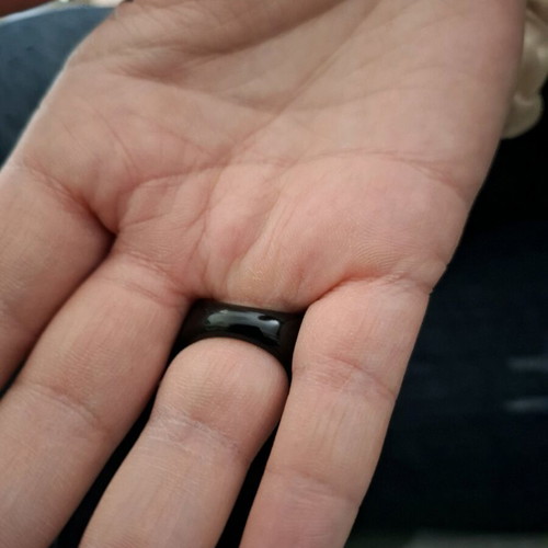 Black ring large impressive, new, plastic, size 55-56