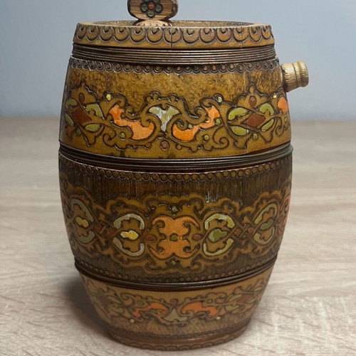 Bulgarian flask used, handmade carved decoration