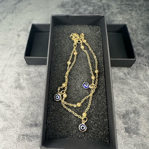 Gold bracelet with evil eyes new, stainless steel, blue protection charms
