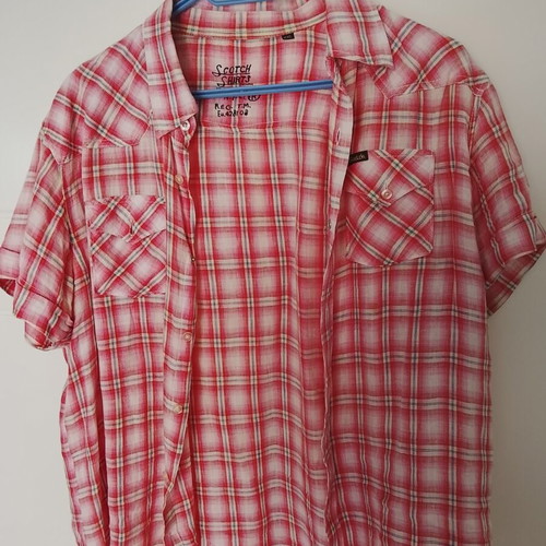 Scotch men's short-sleeve shirt XXL used, red and pink plaid linen