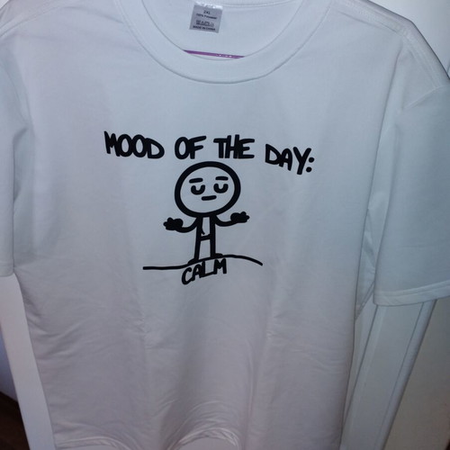 T shirt white polyester with print like new, size XXL