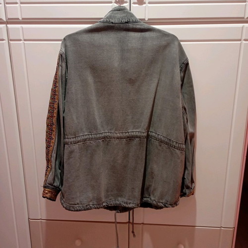 Embroidered denim jacket like new, gray and gold