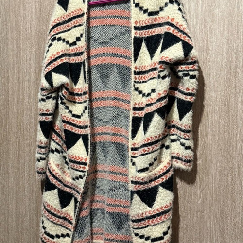 Knitted long cardigan new, beige multicolor, one size