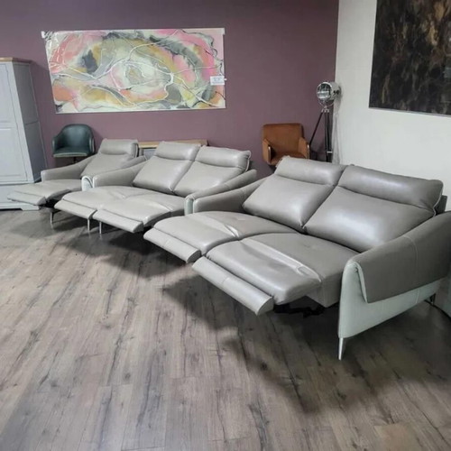 Beige leather sofa set with electric relax footrest new