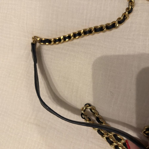 Furla clutch bag with chain black leather used