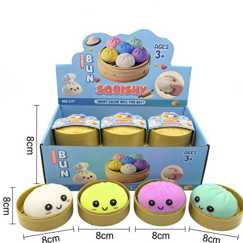 Squishy Bun toy in box stand 12 pieces new